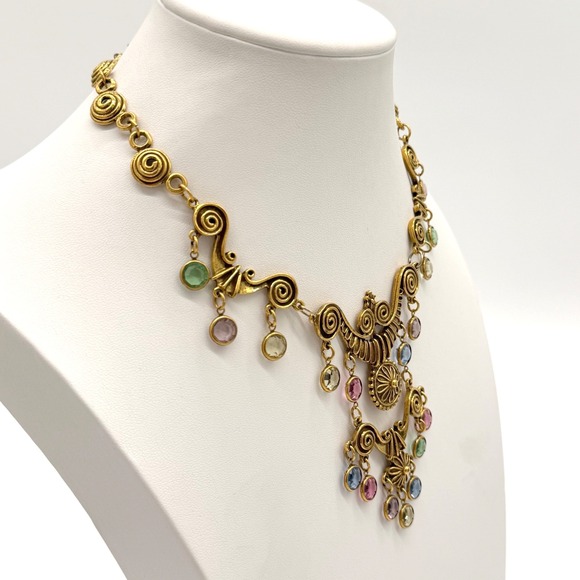 Vintage Unsigned Goldette Etruscan Revival Necklace Art Deco Nouveau - Picture 2 of 10